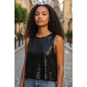 H&M Sleeveless Sequin Crop Top Womens Black Medium